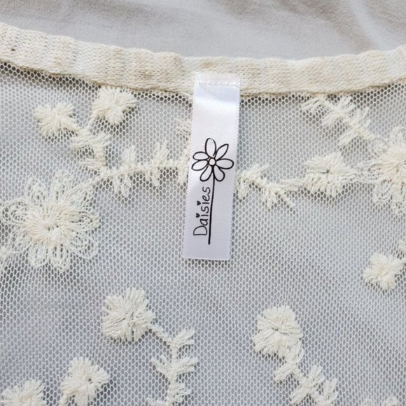 Daisies Long Boho Lace Sheer Open Sleeveless Top Cardigan Vest Large - Picture 4 of 6